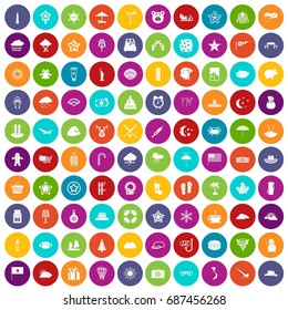 100 star icons set in different colors circle isolated vector illustration