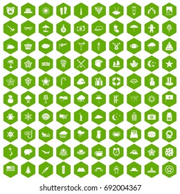 100 star icons set in green hexagon isolated vector illustration
