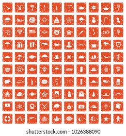 100 star icons set in grunge style orange color isolated on white background vector illustration