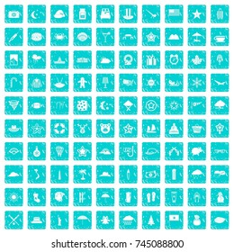 100 star icons set in grunge style blue color isolated on white background vector illustration
