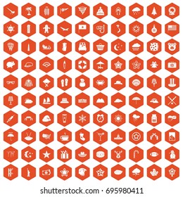 100 star icons set in orange hexagon isolated vector illustration