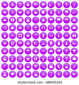 100 star icons set in purple circle isolated vector illustration