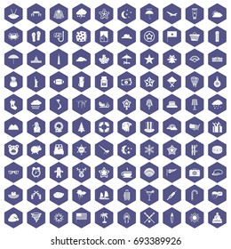 100 star icons set in purple hexagon isolated vector illustration