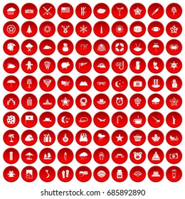 100 star icons set in red circle isolated on white vectr illustration
