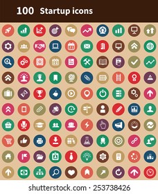 100 startup icons, brown background 