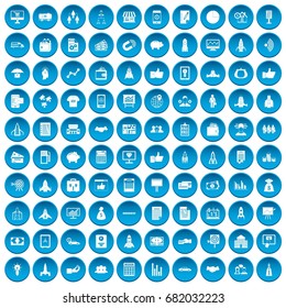 100 startup icons set in blue circle isolated on white vector illustration
