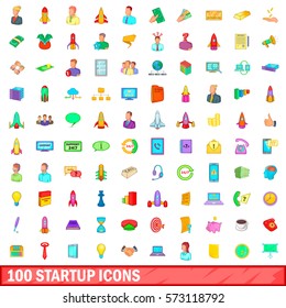 100 startup icons set in cartoon style for any design vector illustration