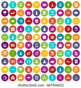 100 startup icons set in different colors circle isolated vector illustration