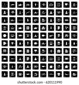 100 startup icons set in grunge style isolated vector illustration