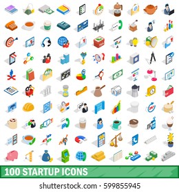 100 startup icons set in isometric 3d style for any design vector illustration