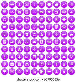100 startup icons set in purple circle isolated on white vector illustration