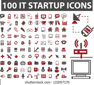 100 startup icons set, vector