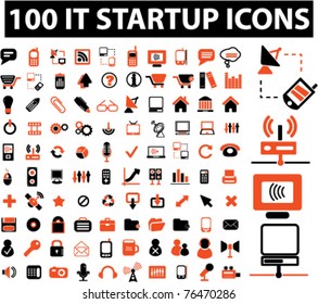 100 it startup icons, signs, vector illustrations