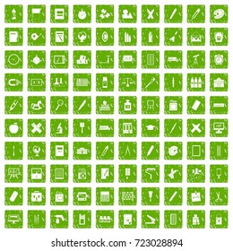 100 stationery icons set in grunge style green color isolated on white background vector illustration