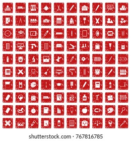 100 stationery icons set in grunge style red color isolated on white background vector illustration