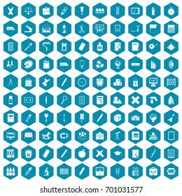 100 stationery icons set in sapphirine hexagon isolated vector illustration
