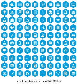 100 statistic data icons set in blue hexagon isolated vector illustration