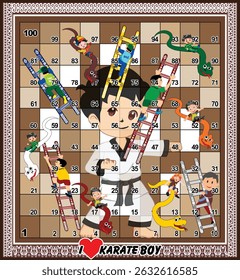 100 Steps Snakes and Ladders Board Game with Sports Theme: I Love Karate Boy.
Editable and ready to print.
