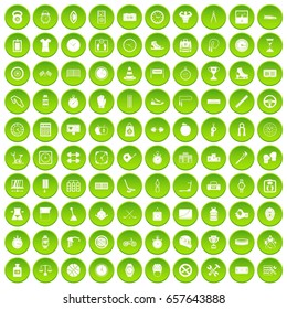 100 stopwatch icons set green circle isolated on white background vector illustration