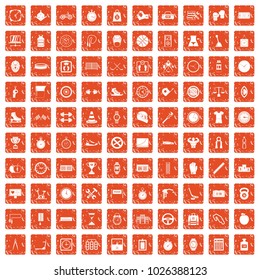 100 stopwatch icons set in grunge style orange color isolated on white background vector illustration