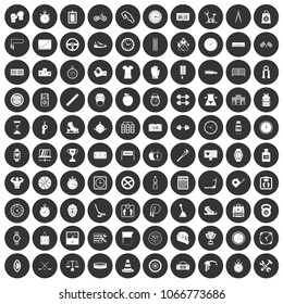 100 stopwatch icons set in simple style white on black circle color isolated on white background vector illustration