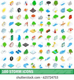 100 storm icons set in isometric 3d style for any design vector illustration