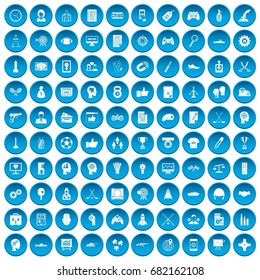 100 strategy icons set in blue circle isolated on white vector illustration