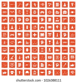 100 strategy icons set in grunge style orange color isolated on white background vector illustration