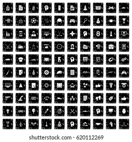 100 strategy icons set in grunge style isolated vector illustration