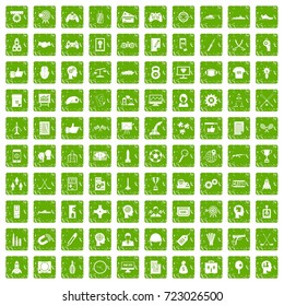 100 strategy icons set in grunge style green color isolated on white background vector illustration