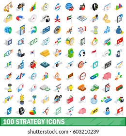 100 strategy icons set in isometric 3d style for any design vector illustration