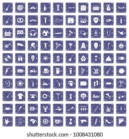 100 street festival icons set in grunge style sapphire color isolated on white background vector illustration
