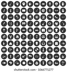 100 street festival icons set in simple style white on black circle color isolated on white background vector illustration