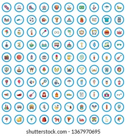 100 street festival icons set. Cartoon illustration of 100 street festival vector icons isolated on white background