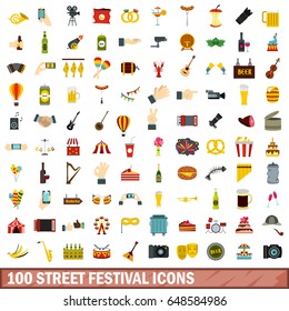 100 street festival icons set in flat style for any design vector illustration