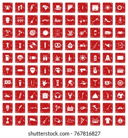 100 street festival icons set in grunge style red color isolated on white background vector illustration
