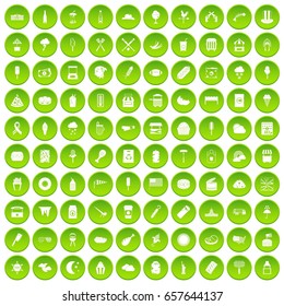 100 street food icons set green circle isolated on white background vector illustration