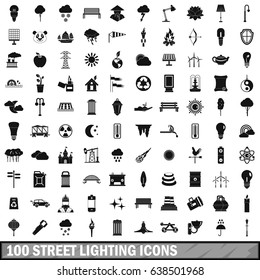 100 street lighting icons set in simple style for any design vector illustration