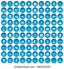 100 street lighting icons set in blue circle isolated on white vector illustration