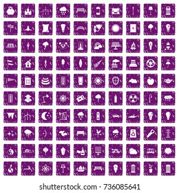 100 street lighting icons set in grunge style purple color isolated on white background vector illustration
