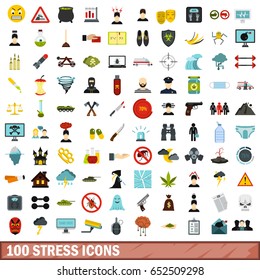 100 stress icons set in flat style for any design vector illustration