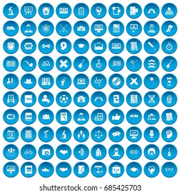 100 student icons set in blue circle isolated on white vectr illustration