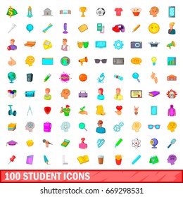 100 student icons set in cartoon style for any design illustration