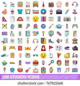 100 student icons set. Cartoon illustration of 100 student vector icons isolated on white background