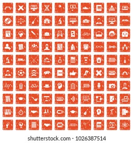 100 student icons set in grunge style orange color isolated on white background vector illustration