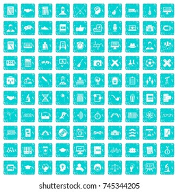 100 student icons set in grunge style blue color isolated on white background vector illustration