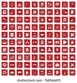 100 student icons set in grunge style red color isolated on white background vector illustration