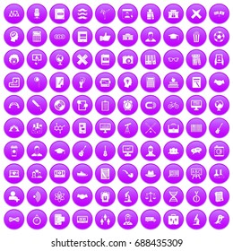 100 student icons set in purple circle isolated vector illustration