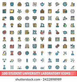 100 student university laboratory icons set. Color line set of student university laboratory vector icons thin line color flat on white