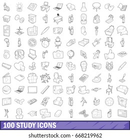 100 study icons set in outline style for any design vector illustration